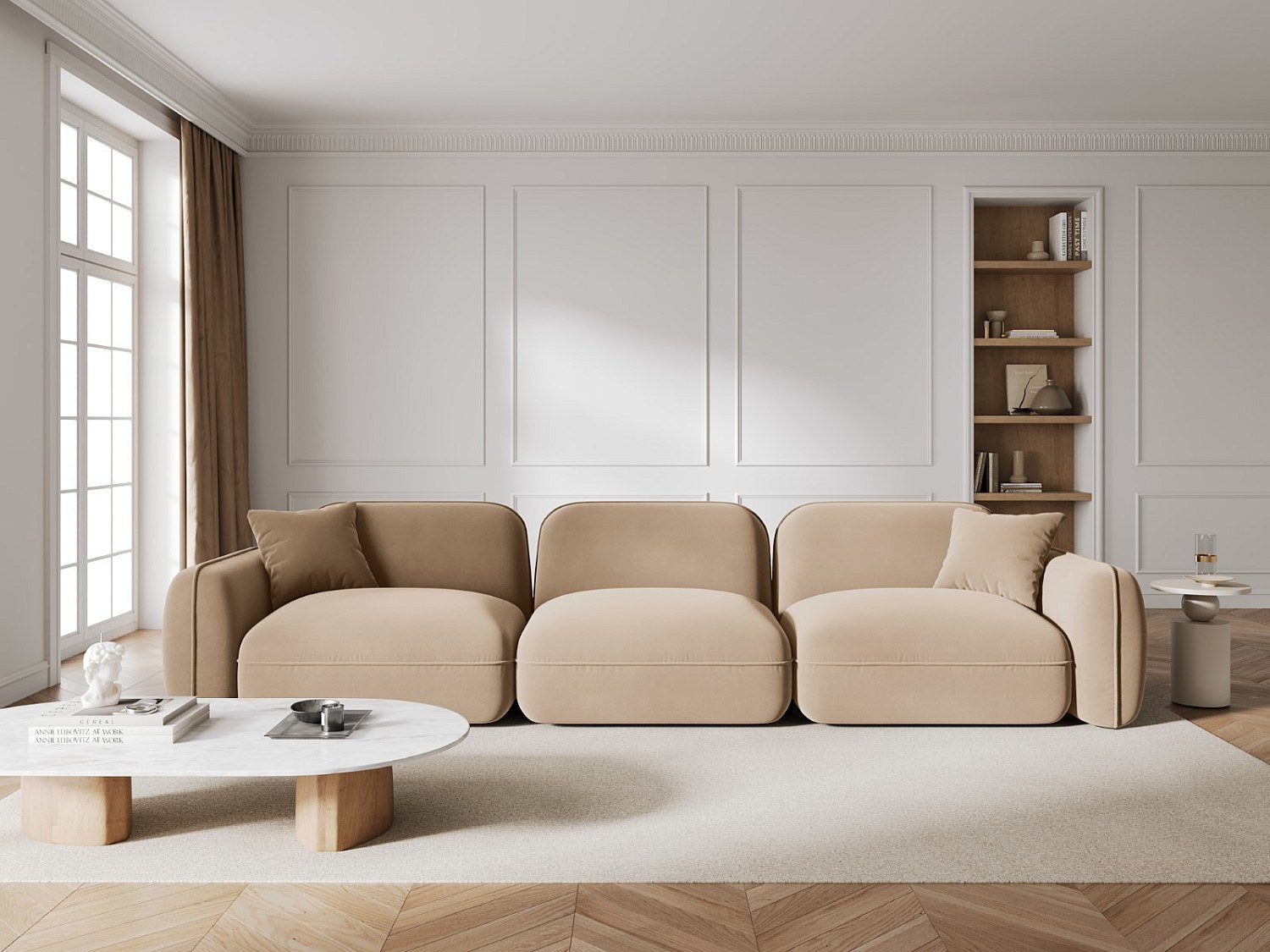 Canapé modulable 4 places marron velours