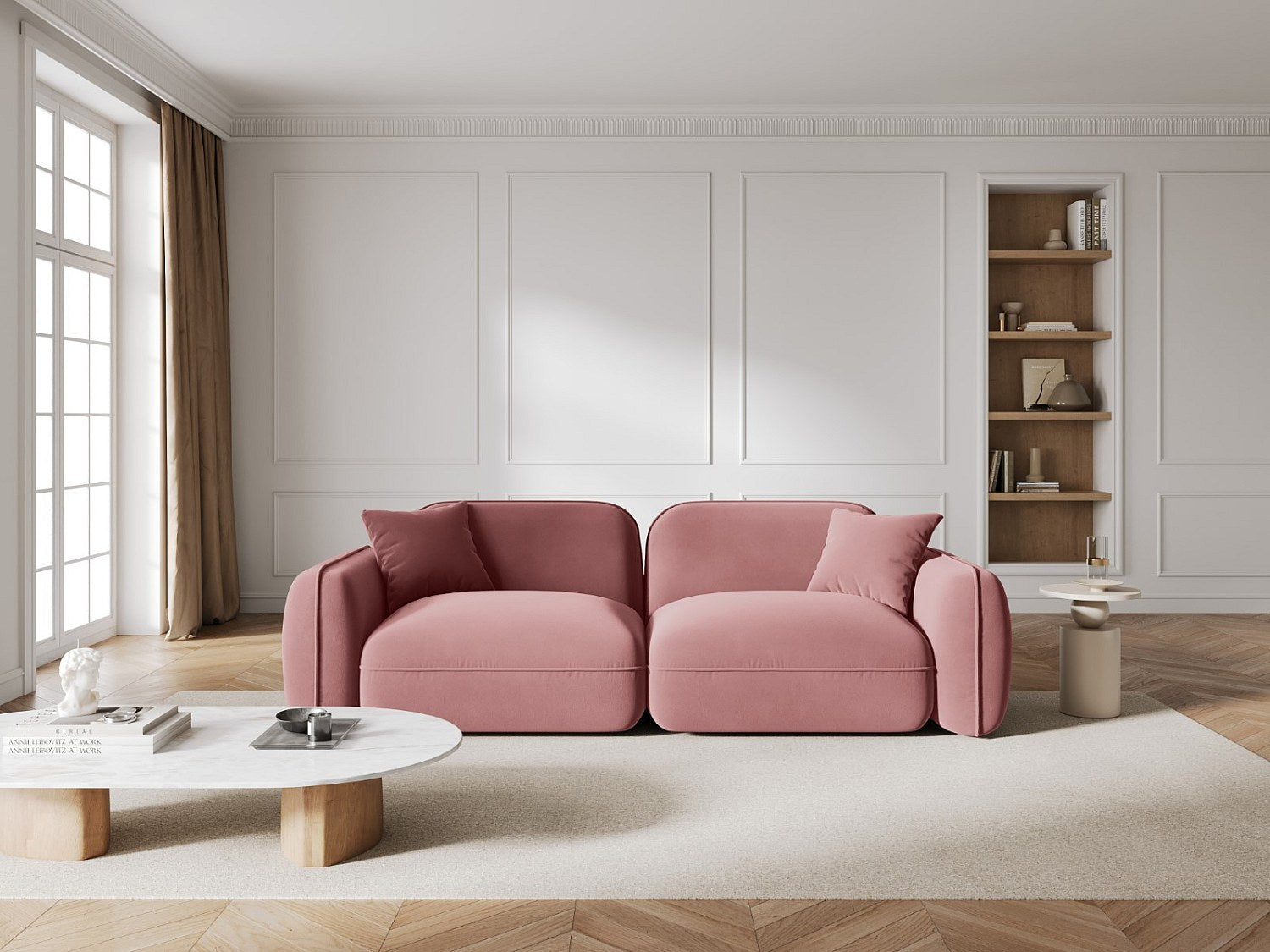 Canapé modulable 3 places rose velours