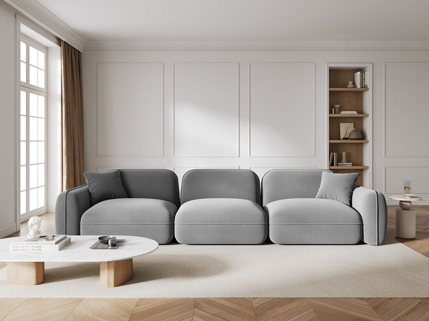 Canapé modulable 4 places gris velours