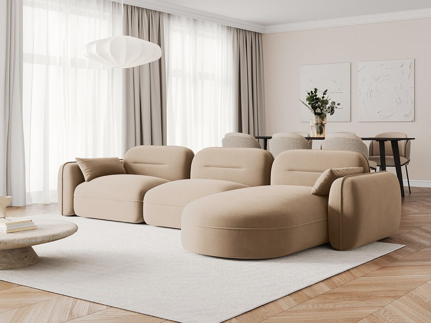 Canapé modulable 4 places marron velours