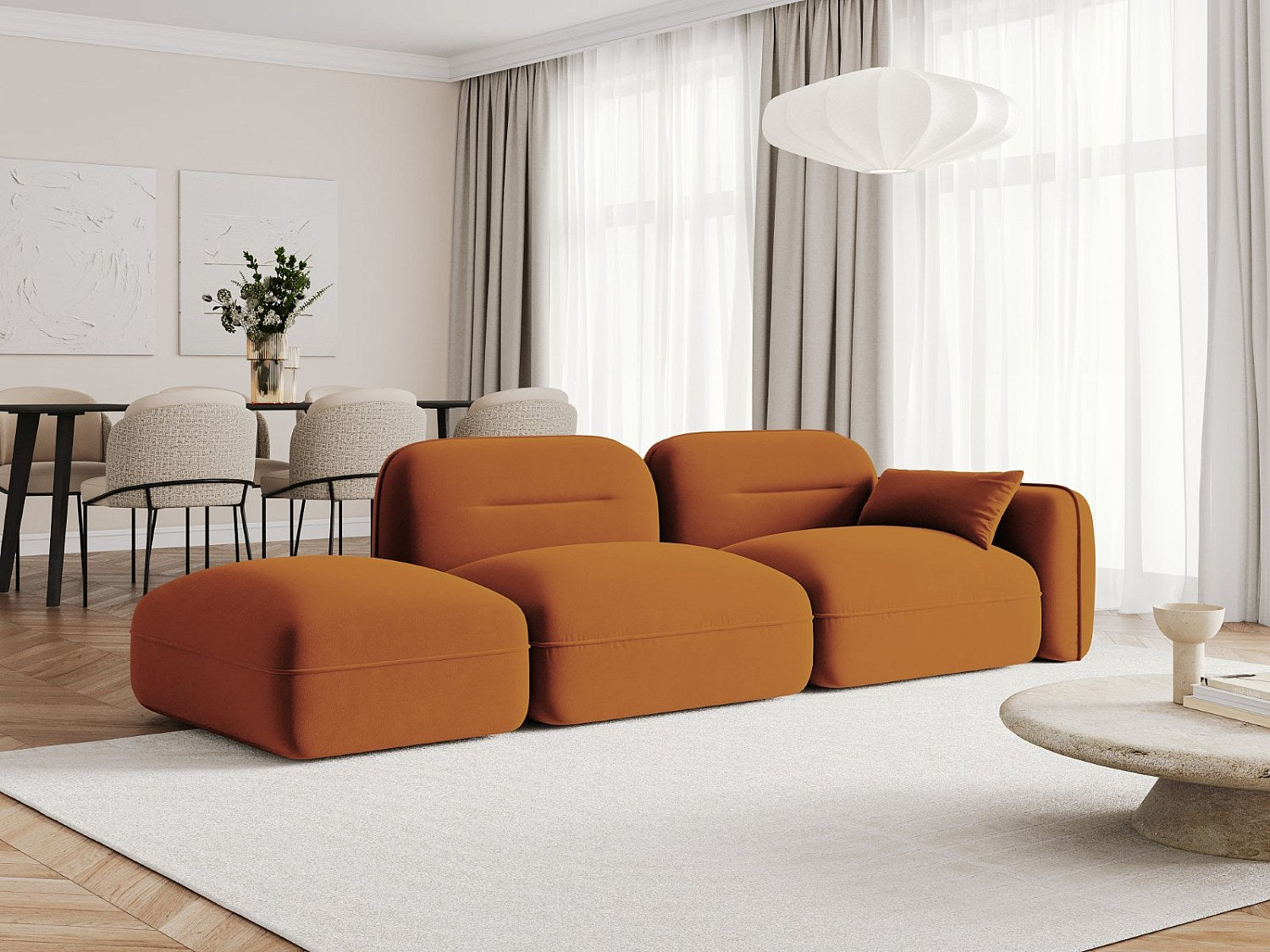 Canapé modulable 3 places orange velours