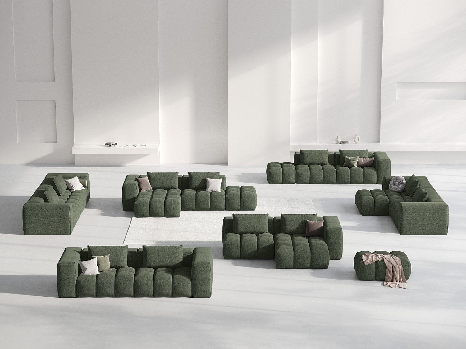 Canapé modulable 3 places vert tissu