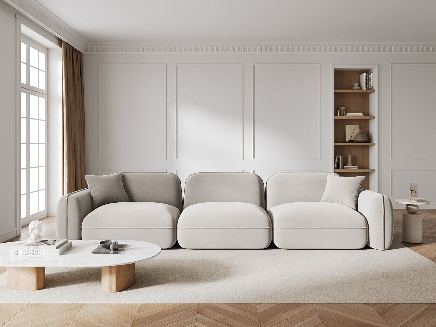 Canapé modulable 4 places beige velours