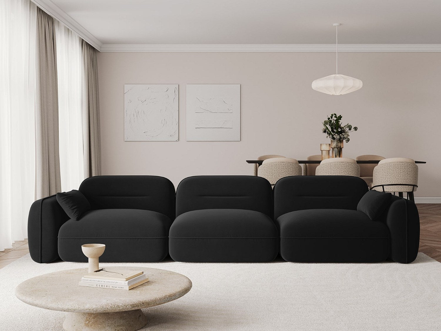 Canapé modulable 4 places noir velours