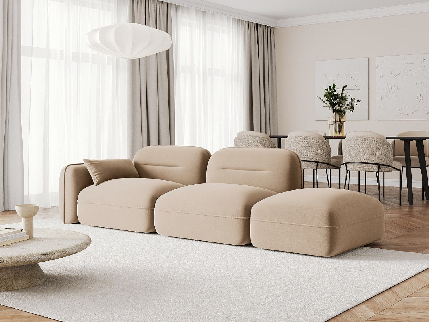 Canapé modulable 3 places marron velours