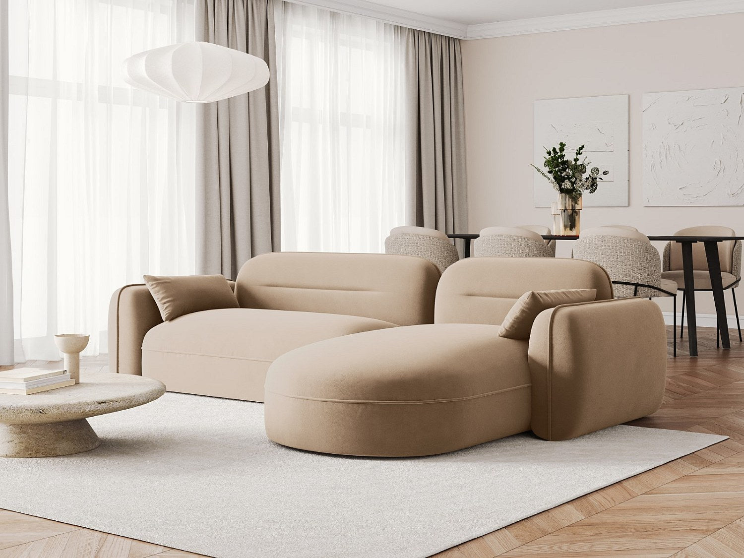 Canapé modulable 4 places marron velours