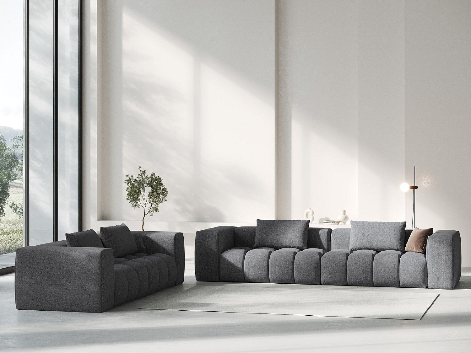 Canapé modulable 3 places gris tissu