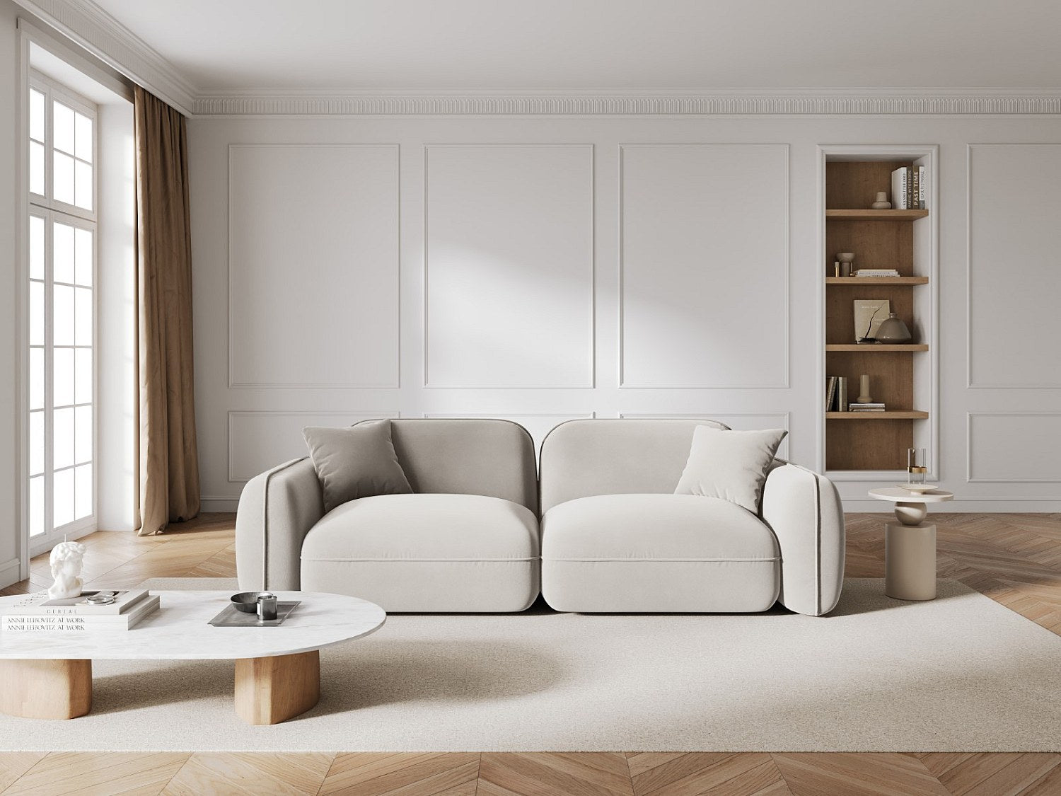 Canapé modulable 3 places beige velours