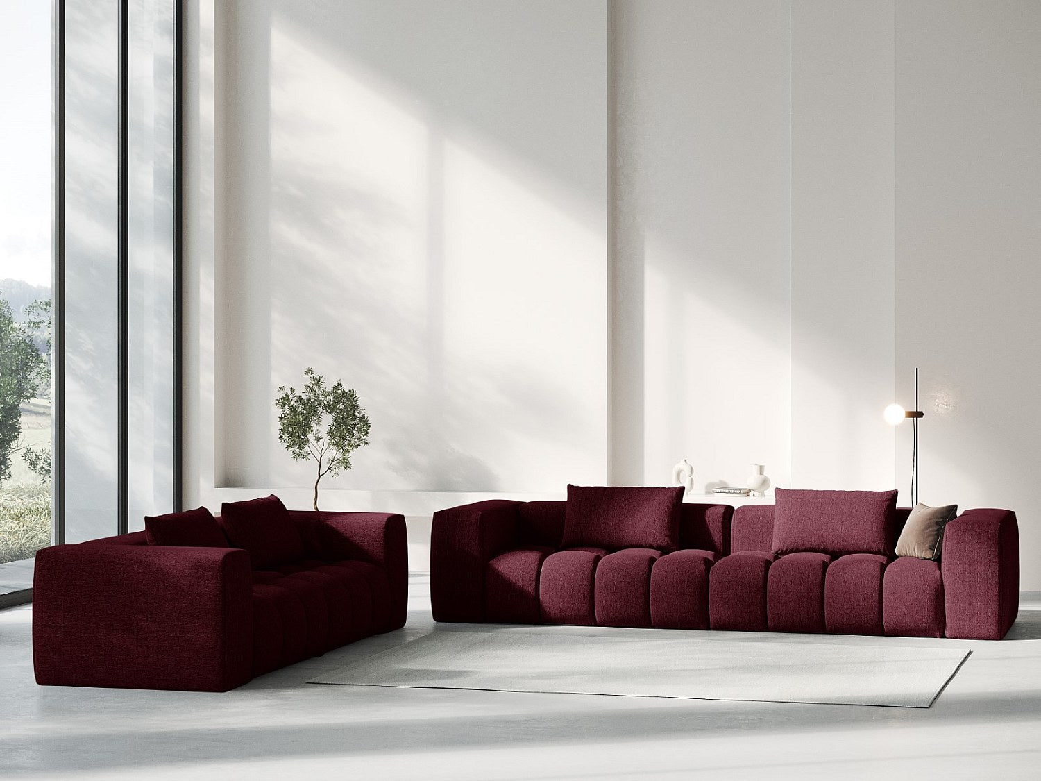 Canapé modulable 3 places rouge tissu