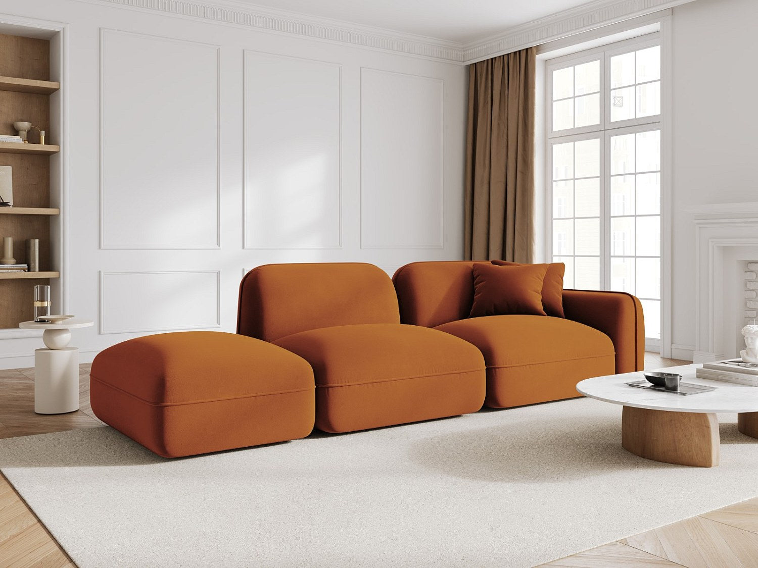 Canapé modulable 3 places orange velours
