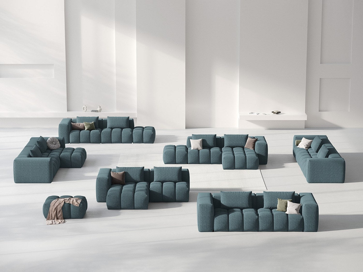 Canapé modulable 3 places bleu tissu