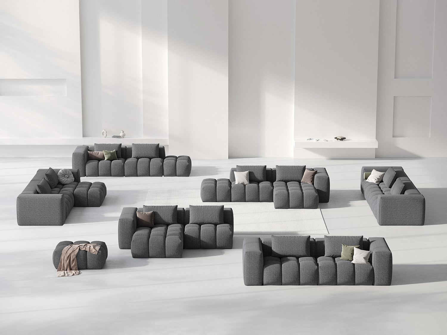 Canapé modulable 3 places gris tissu