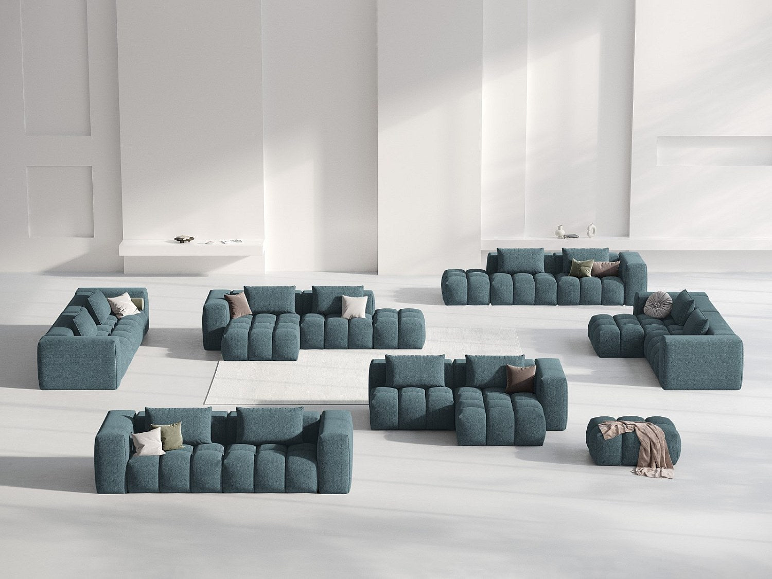 Canapé modulable 3 places bleu tissu