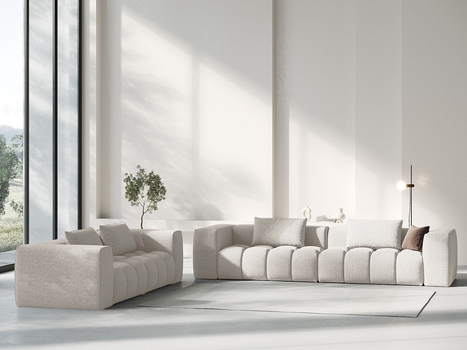 Canapé modulable 3 places beige tissu