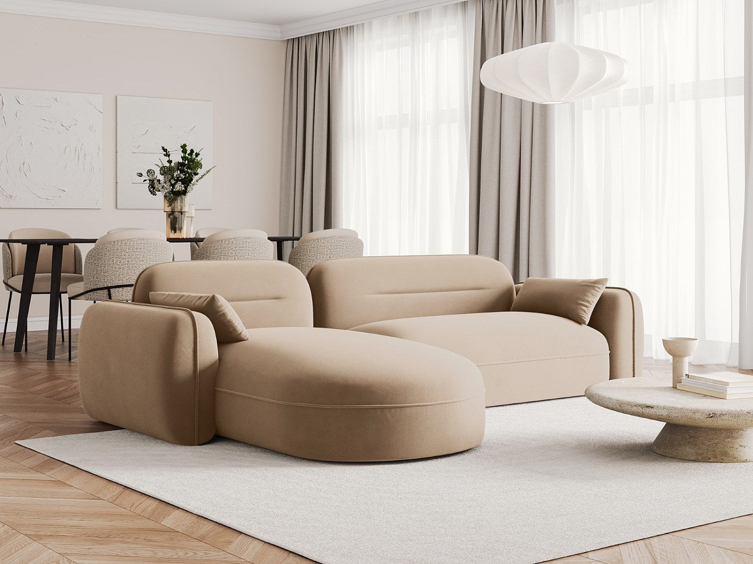 Canapé modulable 4 places marron velours