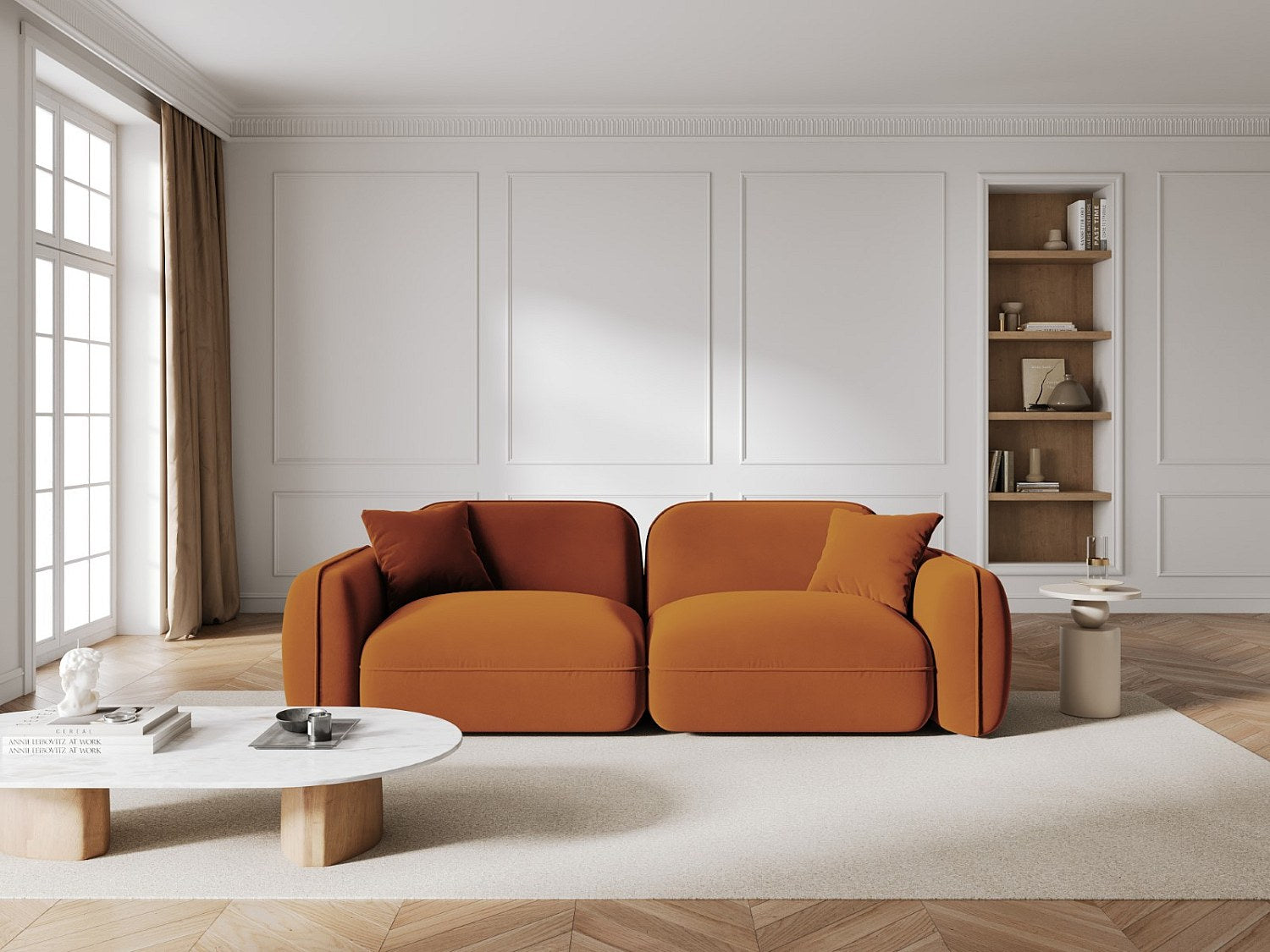 Canapé modulable 3 places orange velours