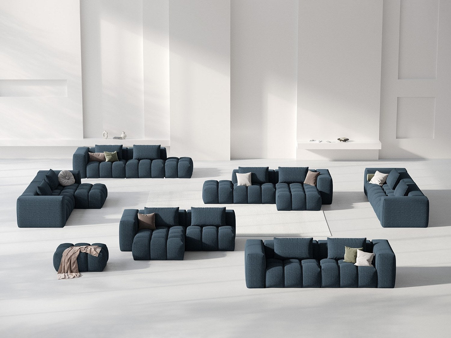 Canapé modulable 3 places bleu tissu