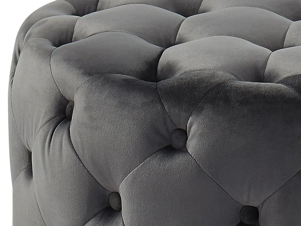 Pouf FOURCA velours gris - vue de détail capitonnage