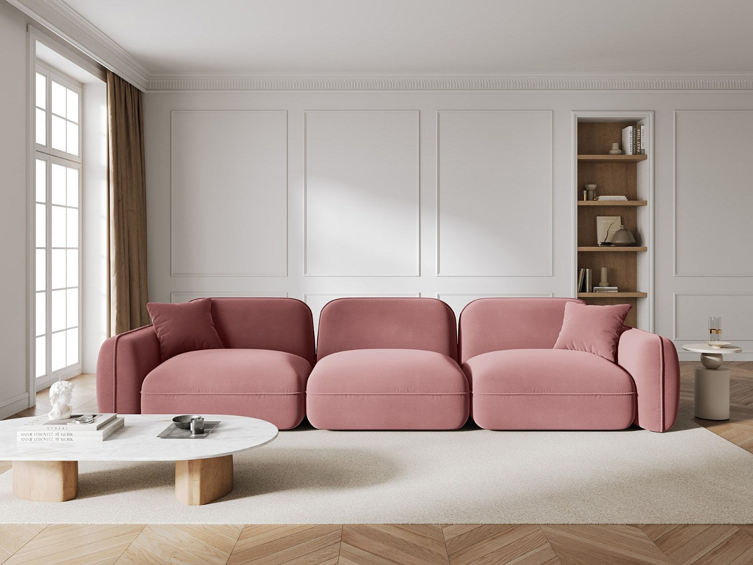 Canapé modulable 4 places rose velours