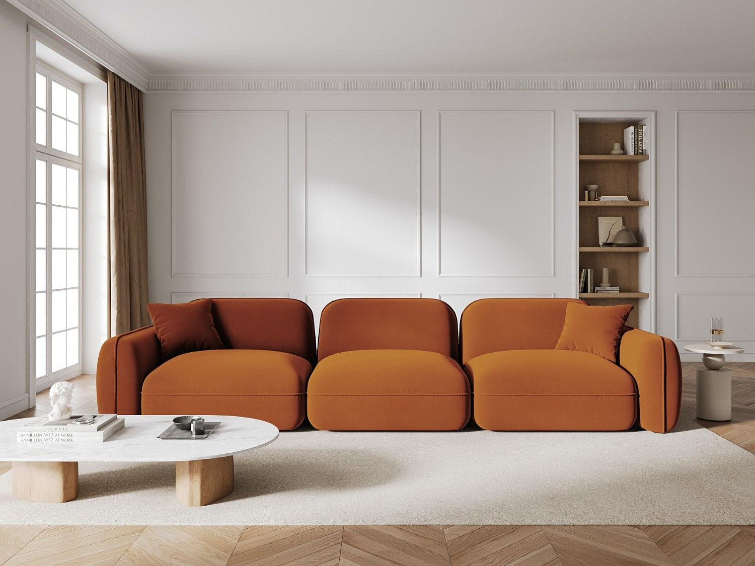 Canapé modulable 4 places orange velours