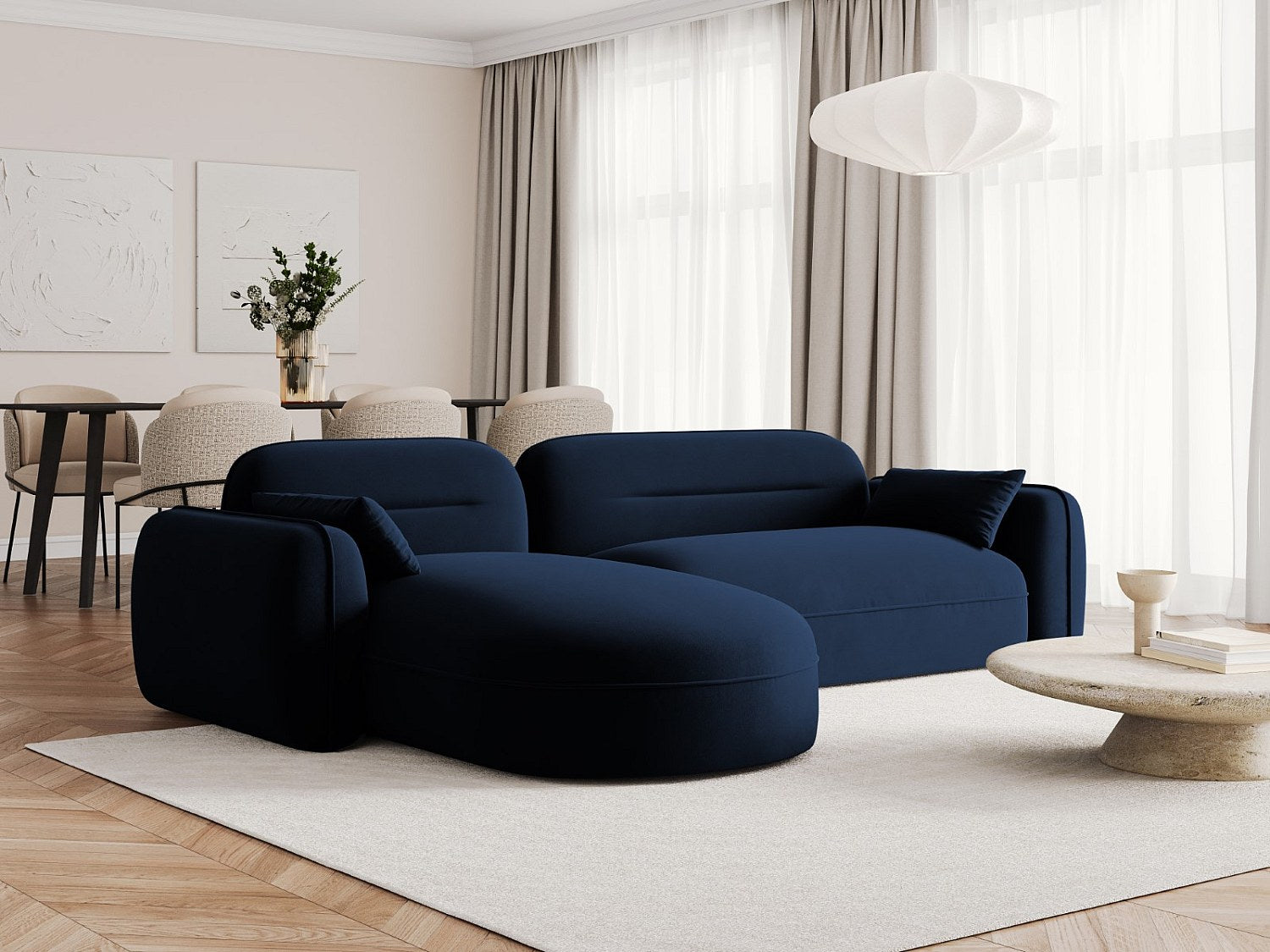 Canapé modulable 4 places bleu velours