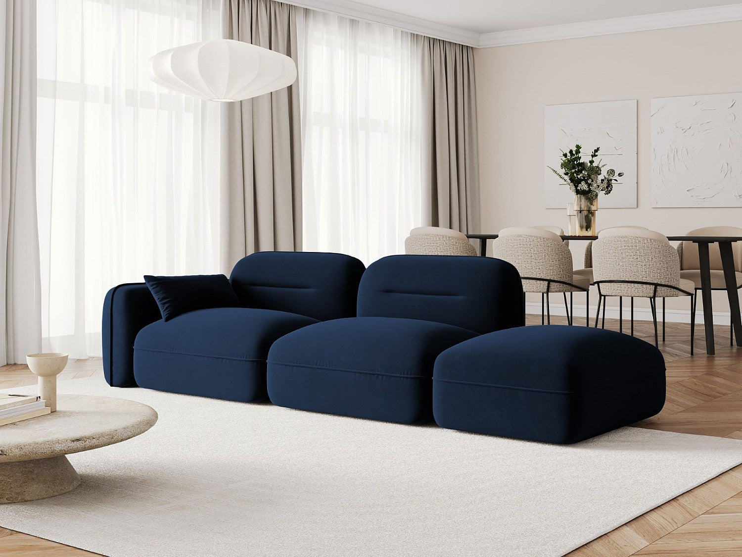 Canapé modulable 3 places bleu velours