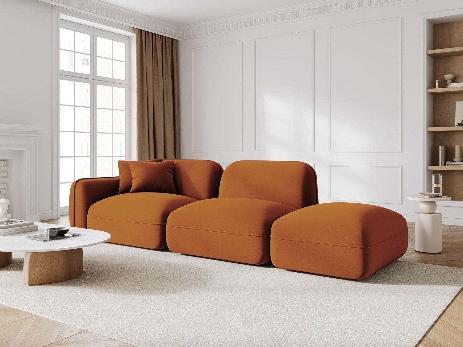 Canapé modulable 3 places orange velours