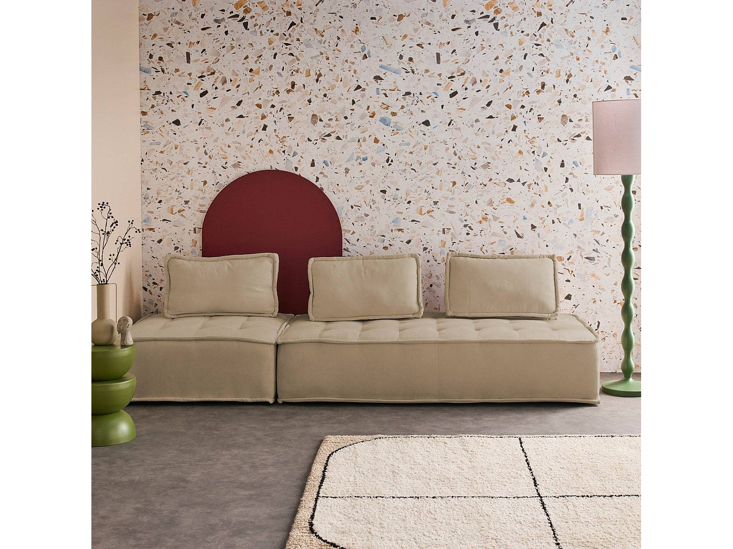 Chauffeuse modulable 3 places beige tissu