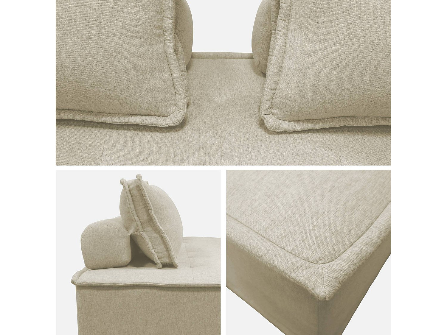 Chauffeuse modulable 3 places beige tissu