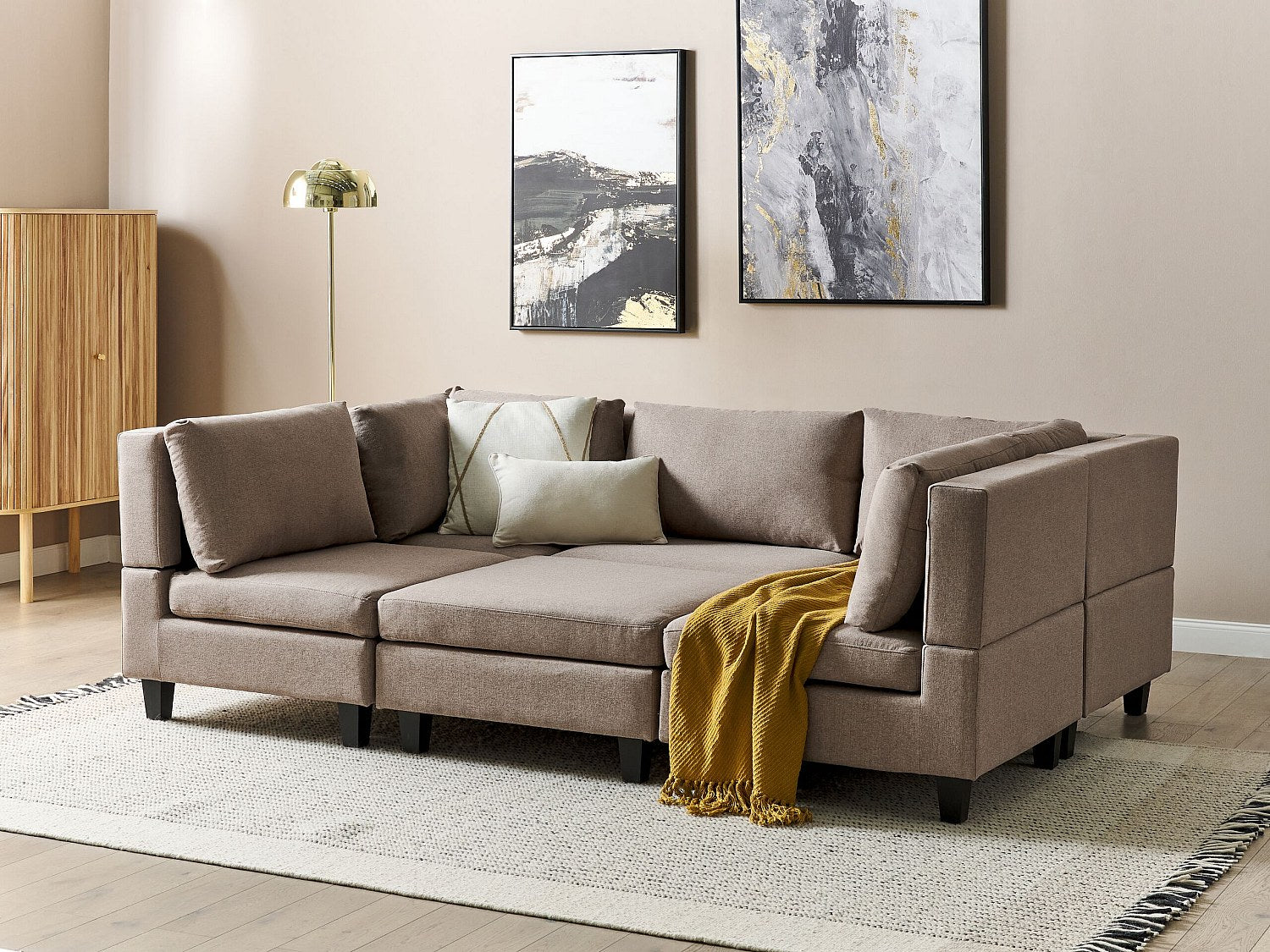 Canapé modulable 5 places marron tissu