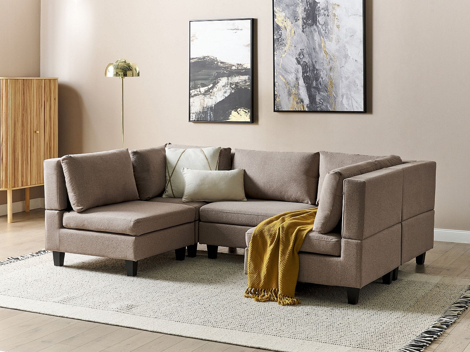 Canapé modulable 5 places marron tissu