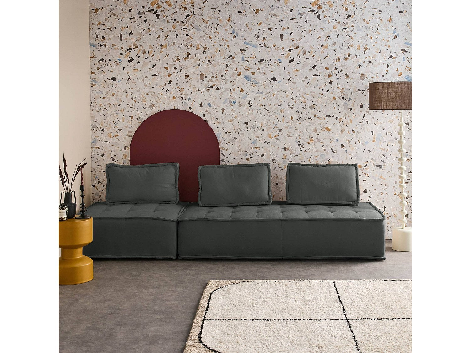 Chauffeuse modulable 3 places gris tissu