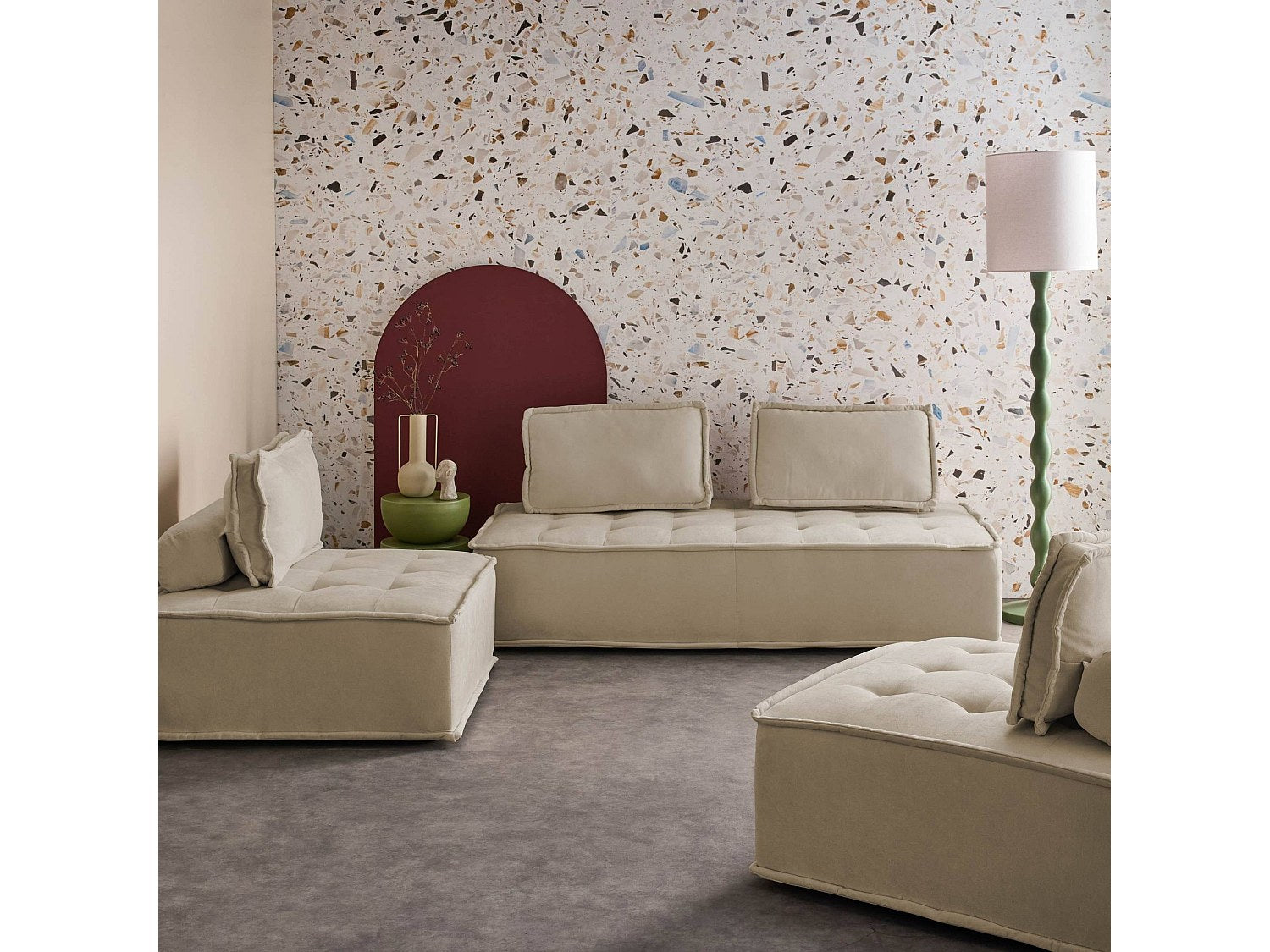 Chauffeuse modulable 4 places beige tissu