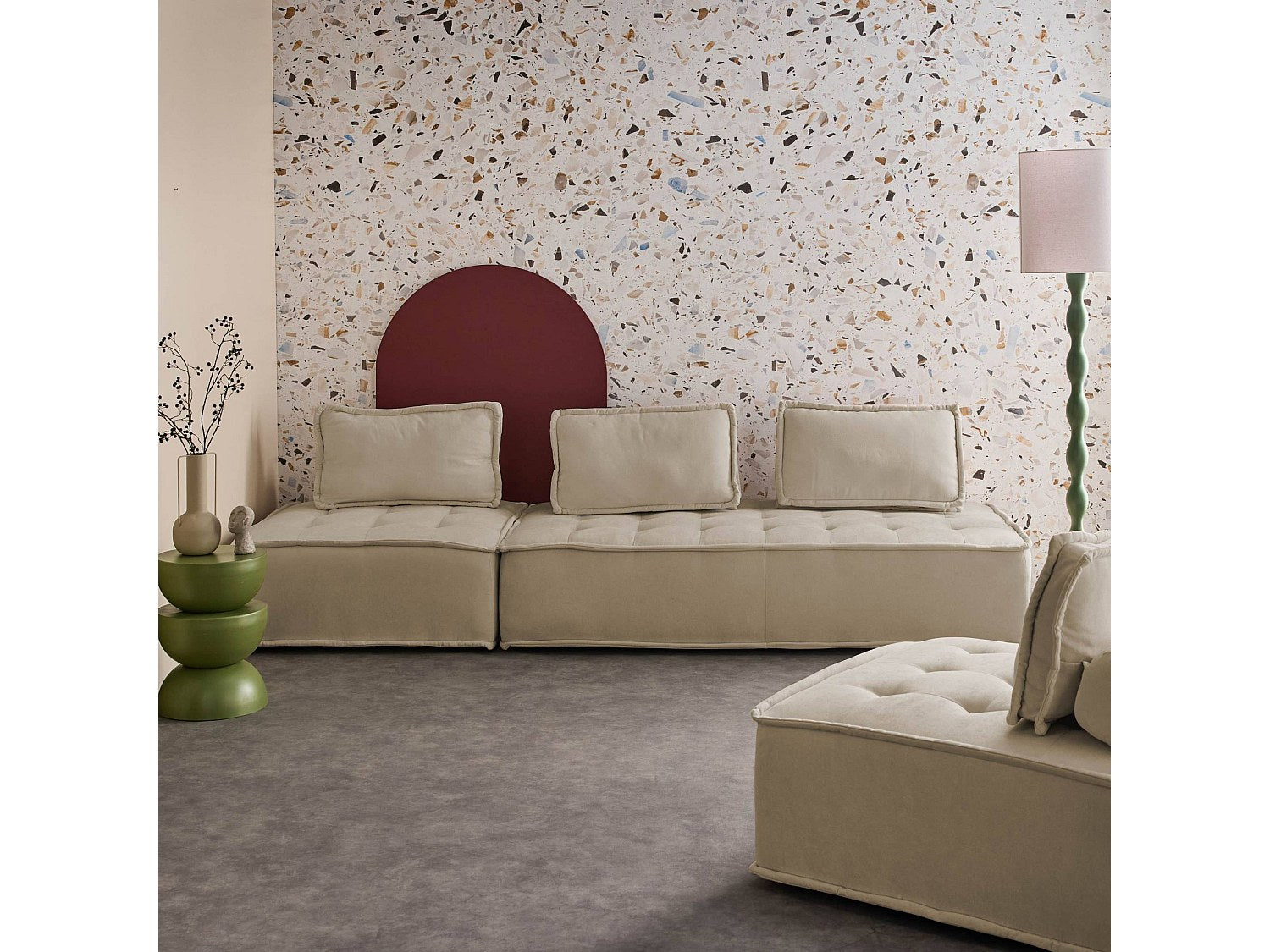 Chauffeuse modulable 4 places beige tissu