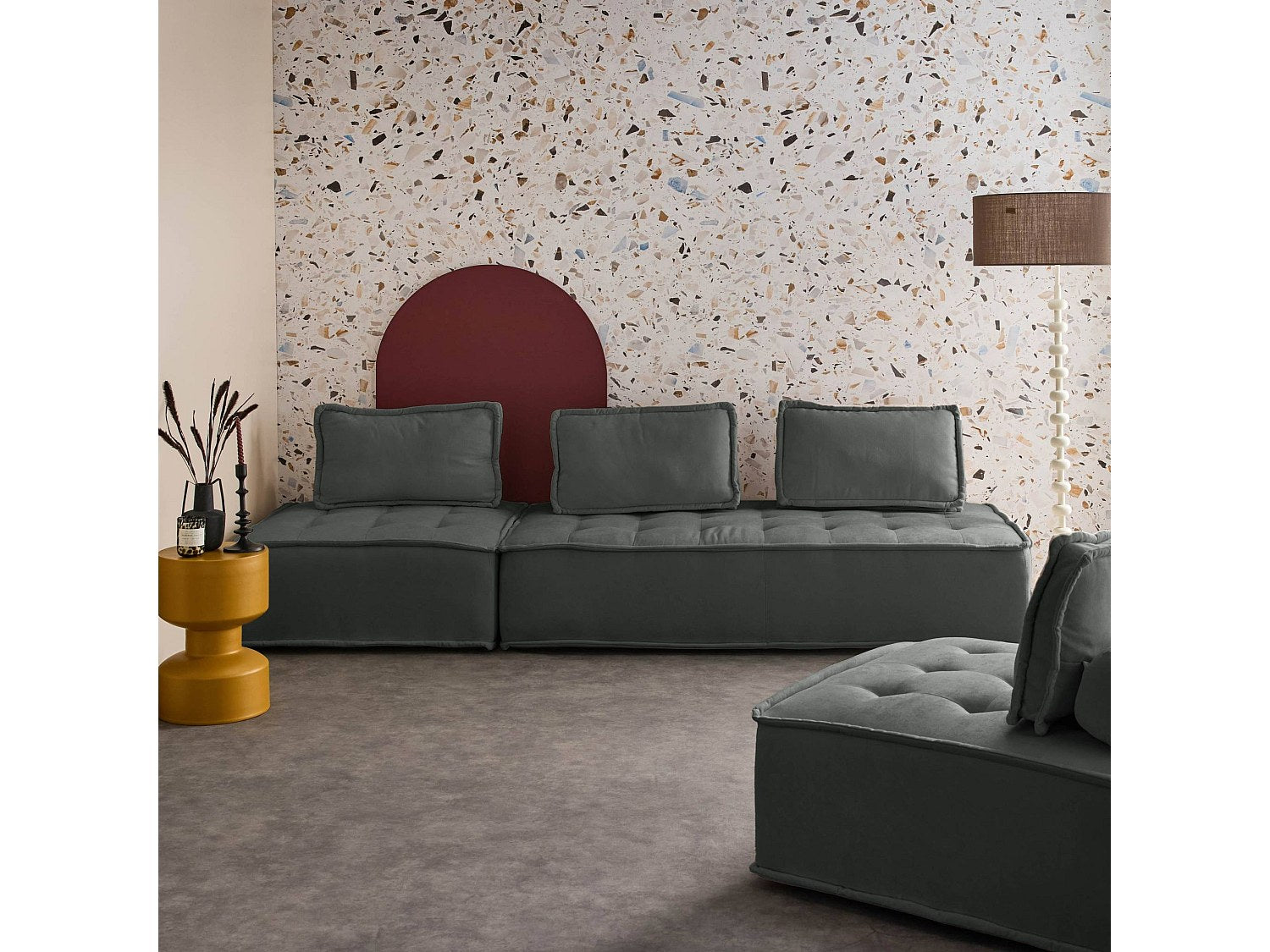 Chauffeuse modulable 4 places gris tissu