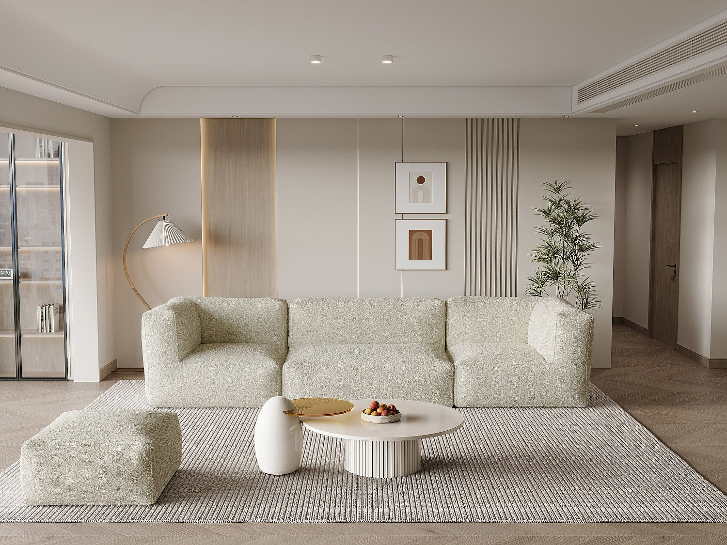 Pouf pour canapé modulable blanc tissu