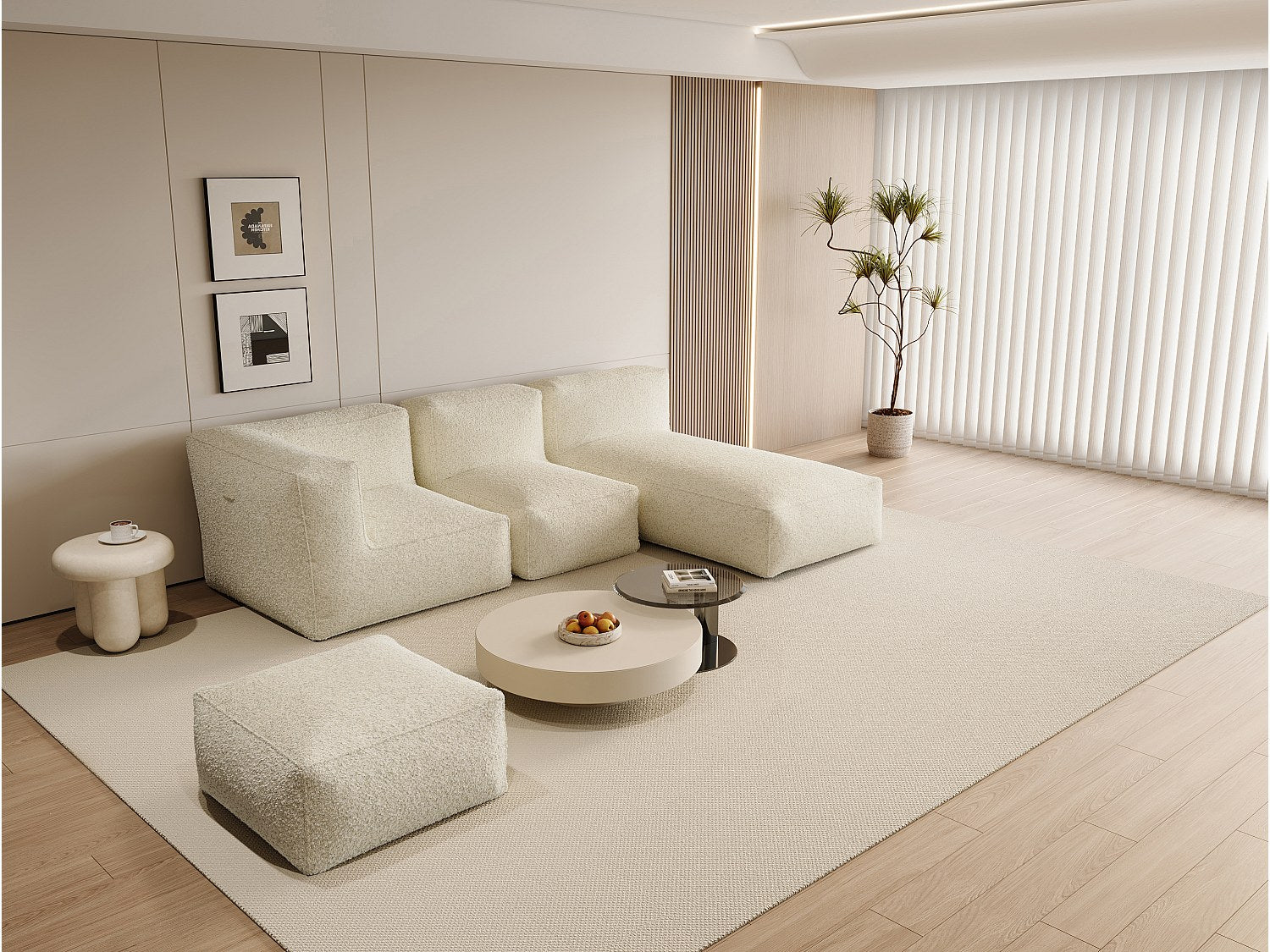 Angle pour canapé modulable blanc tissu