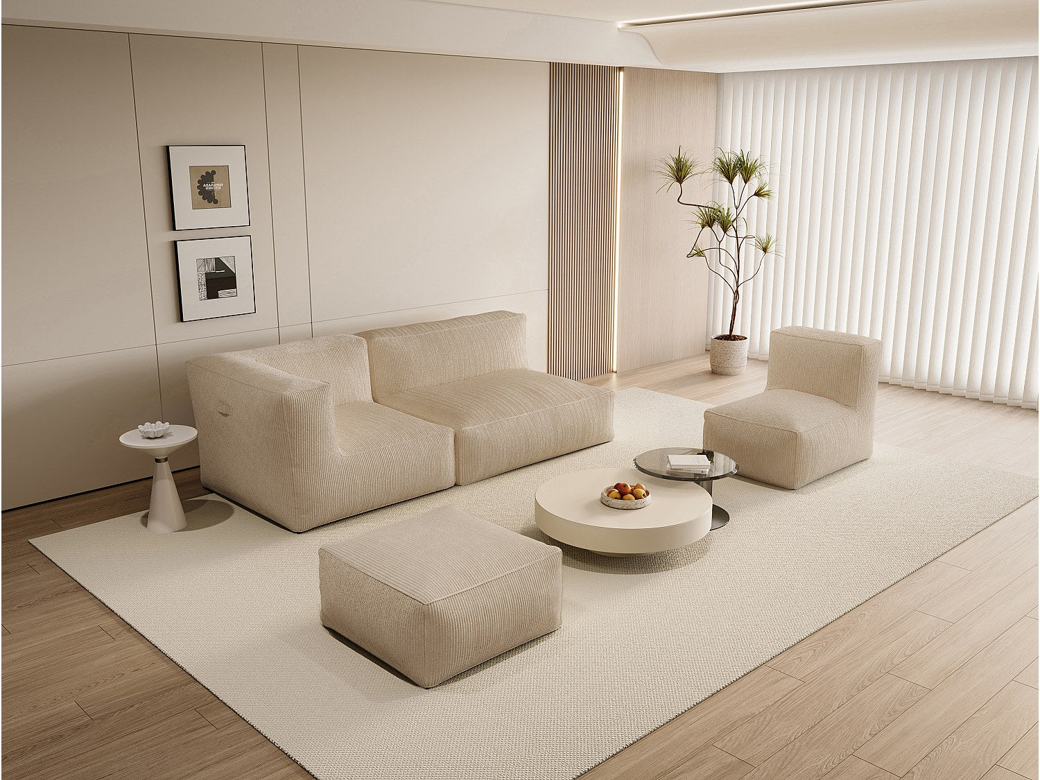 Pouf pour canapé modulable beige velours