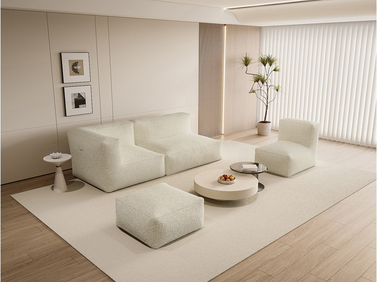 Pouf pour canapé modulable blanc tissu