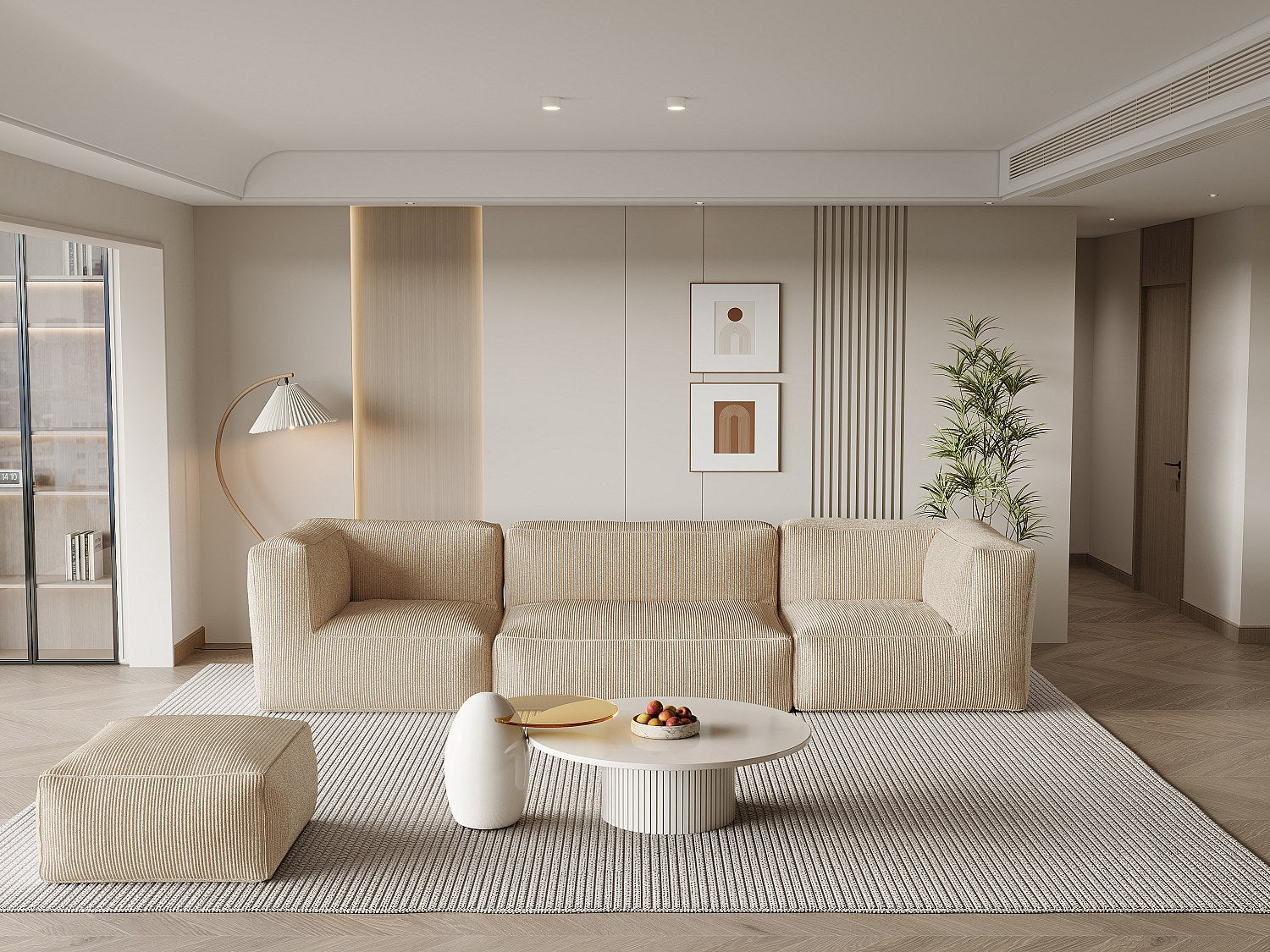Pouf pour canapé modulable beige velours