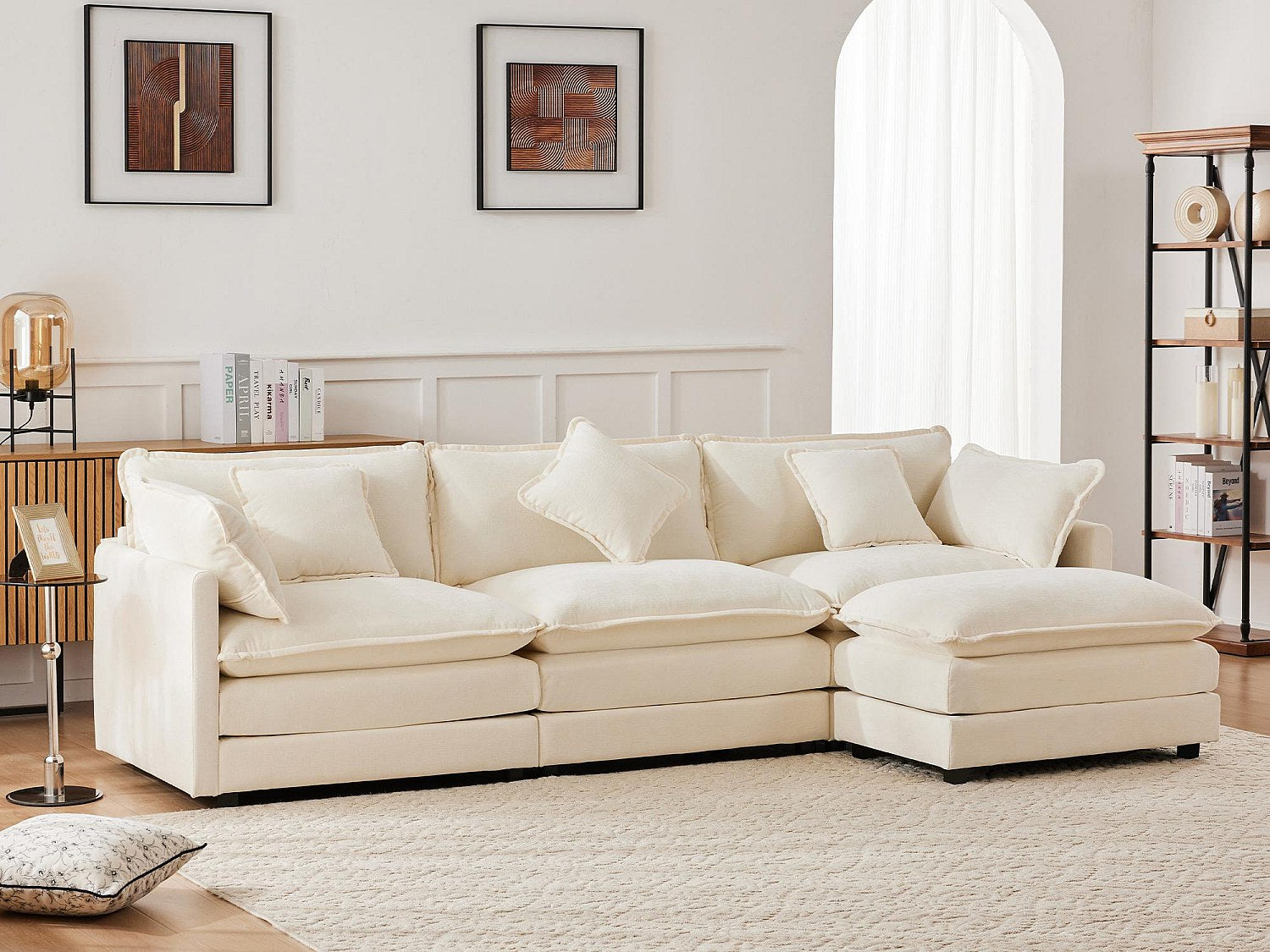 Canapé modulable 3 places beige tissu