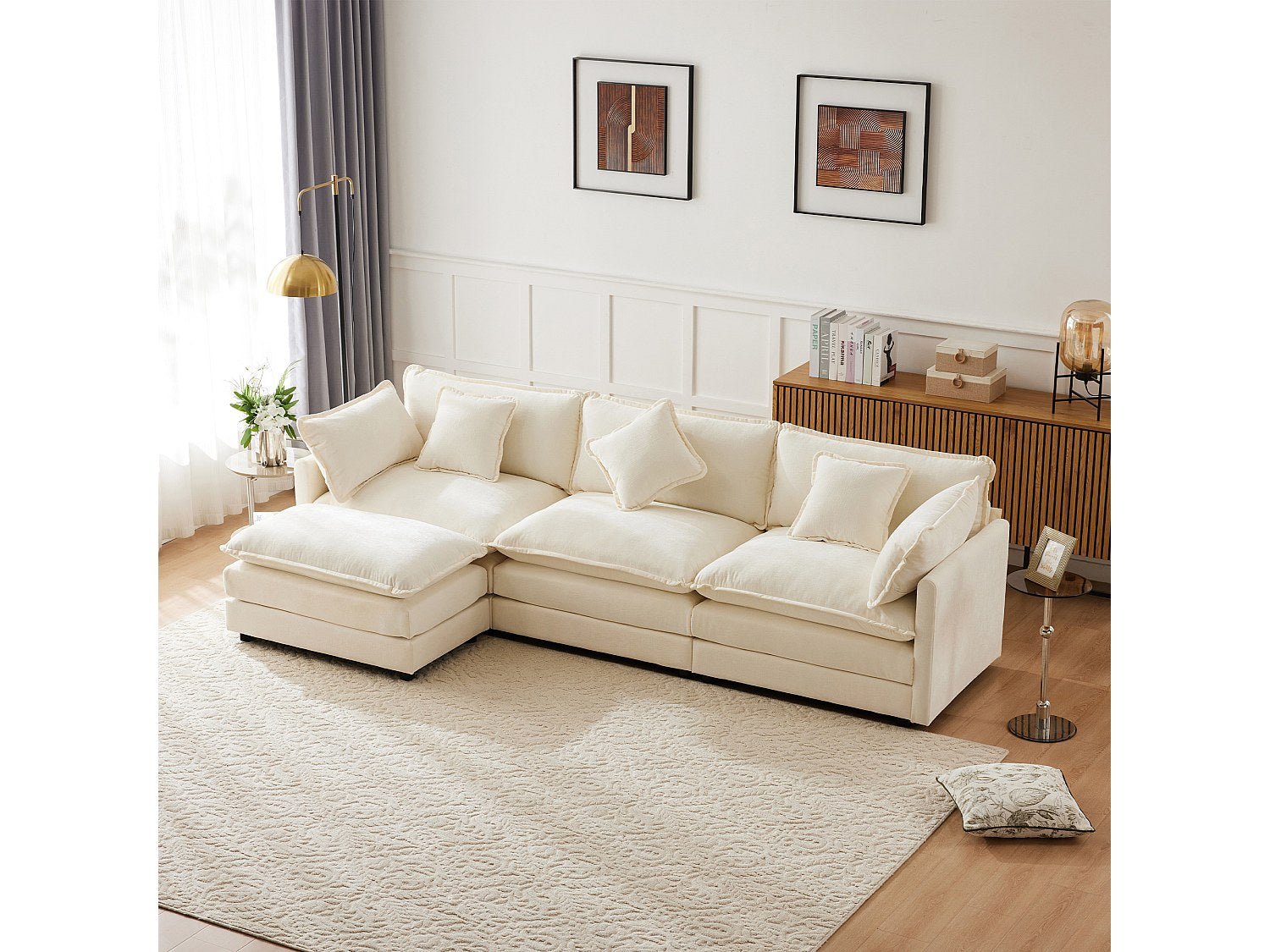 Canapé modulable 3 places beige tissu