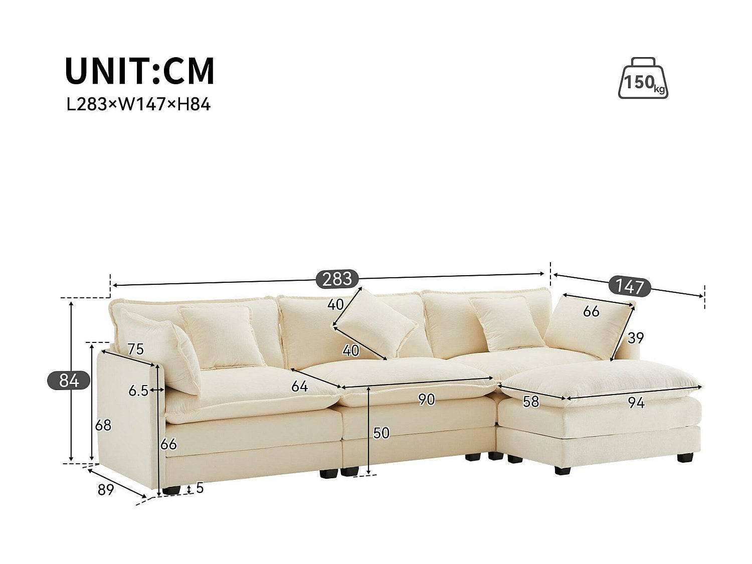 Canapé modulable 3 places beige tissu