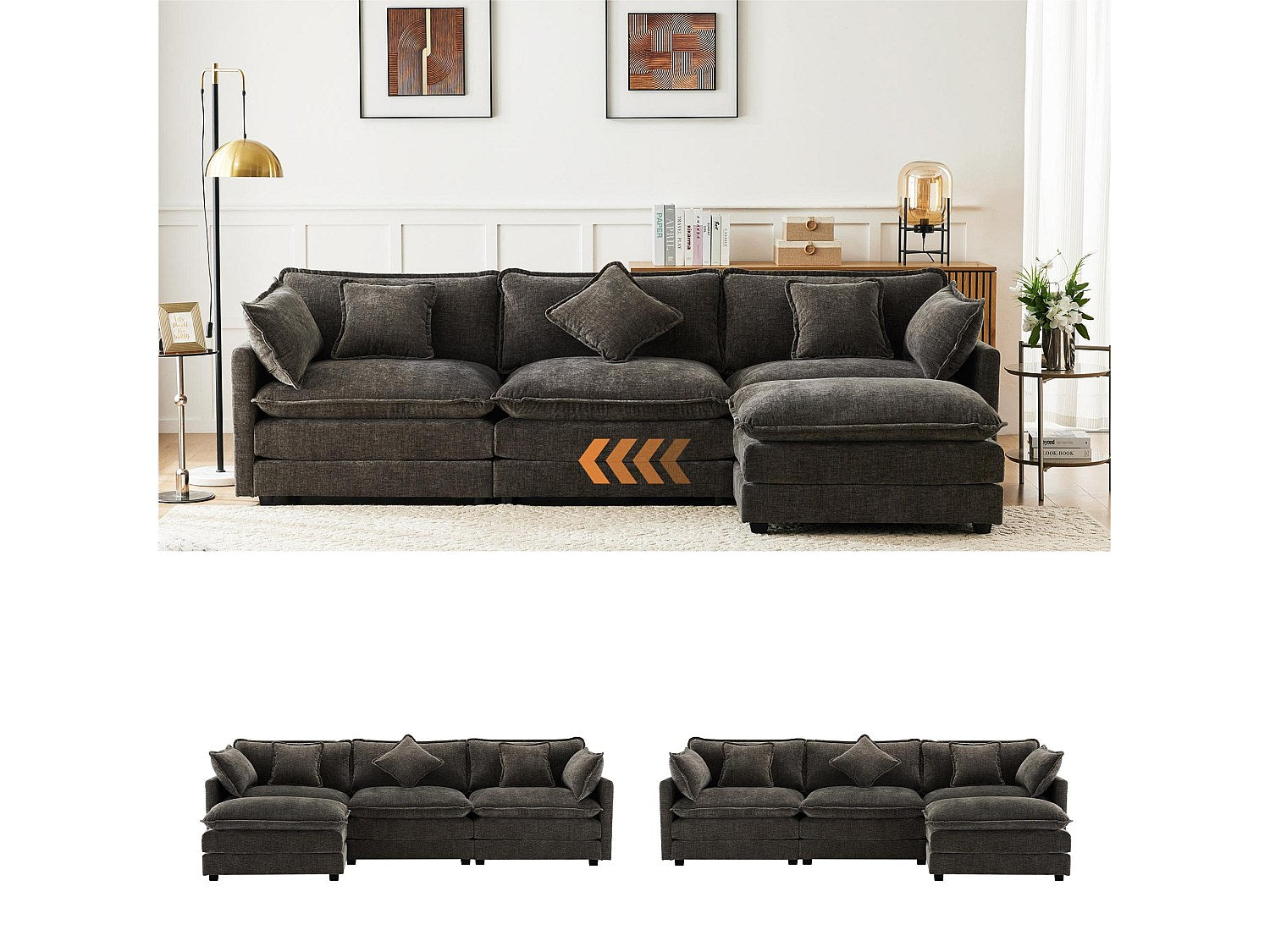Canapé modulable 3 places gris tissu