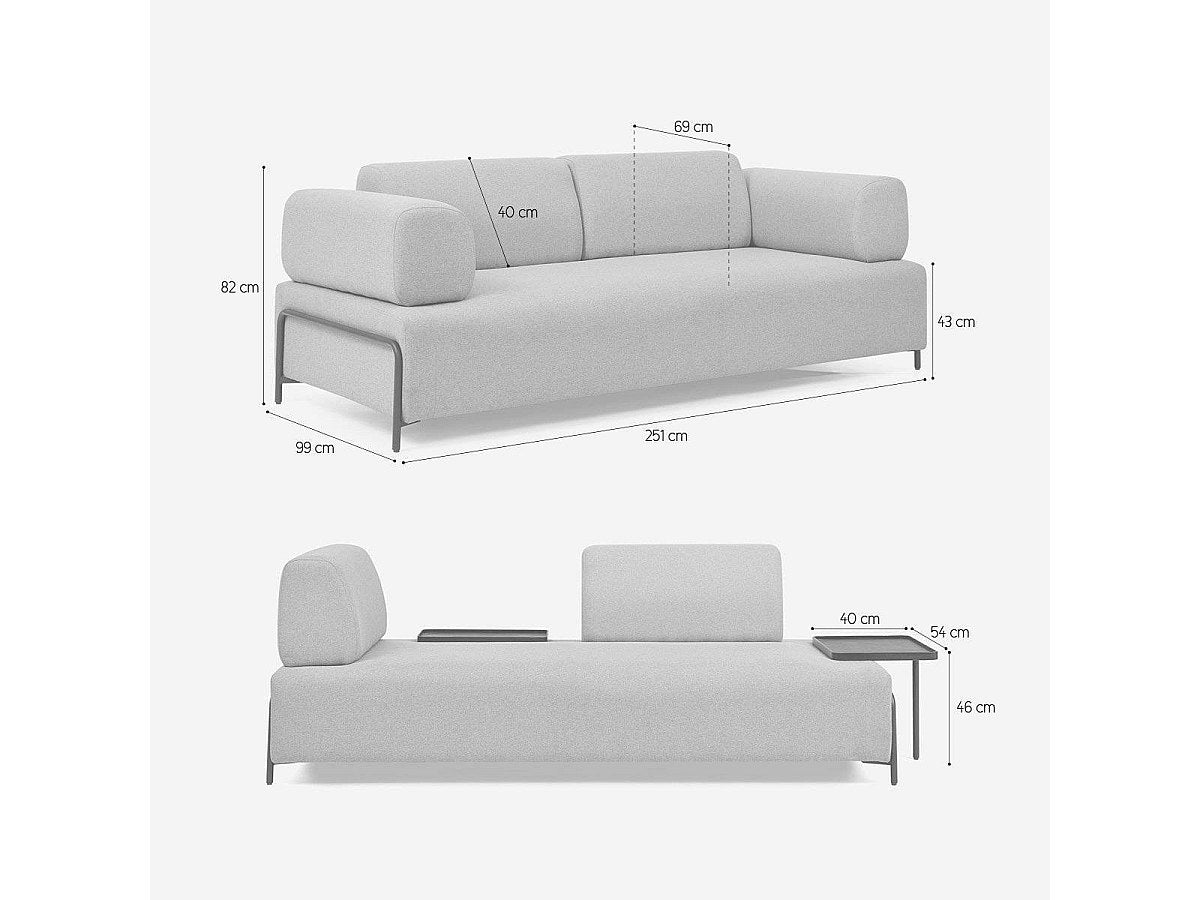 Canapé modulable 3 places gris tissu