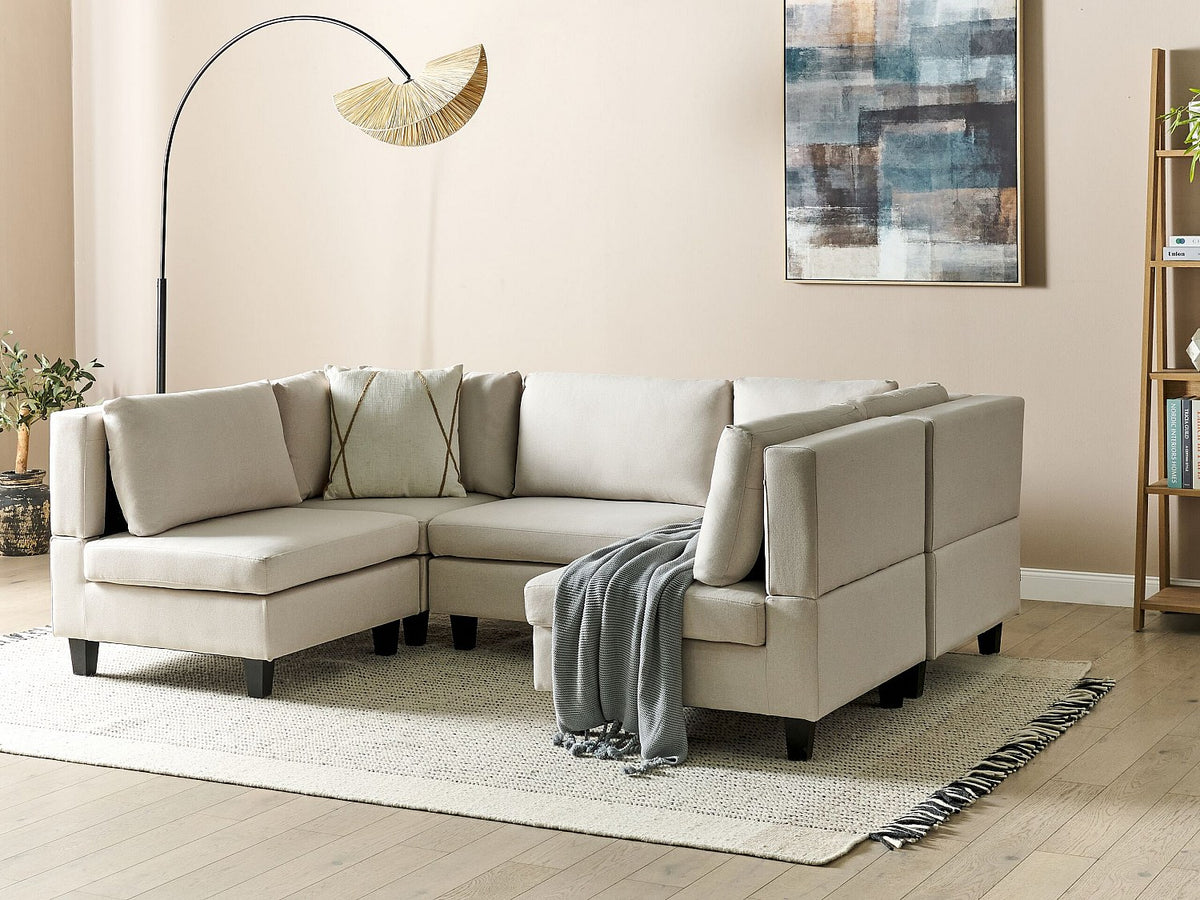 Canapé modulable 5 places beige tissu