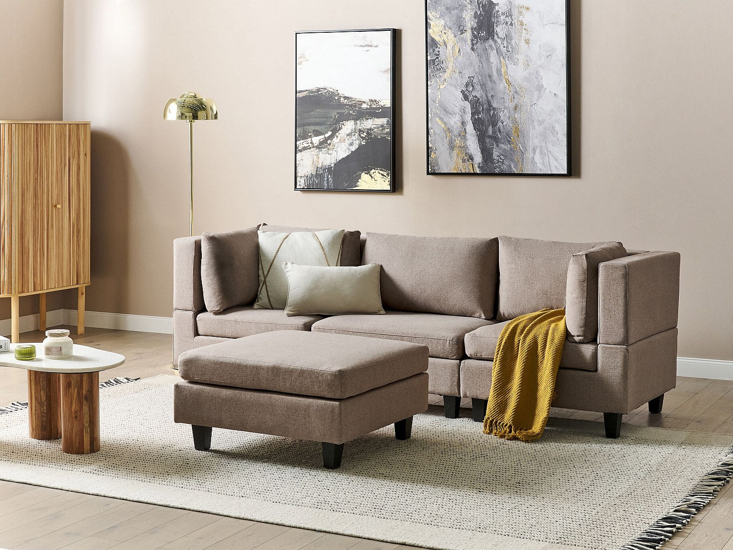 Canapé modulable 3 places marron tissu
