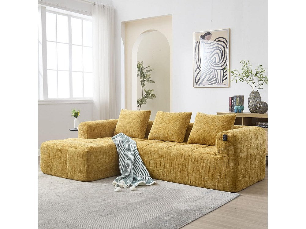 Canapé modulable 3 places jaune tissu
