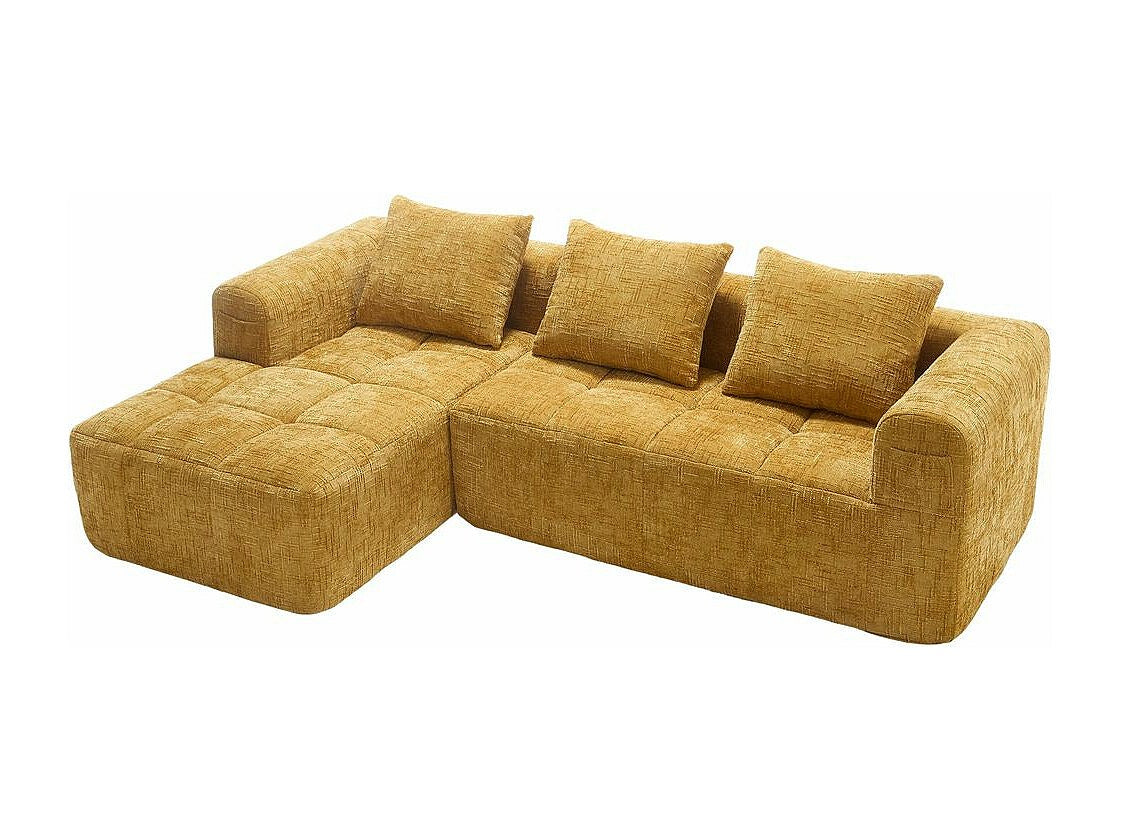Canapé modulable 3 places jaune tissu