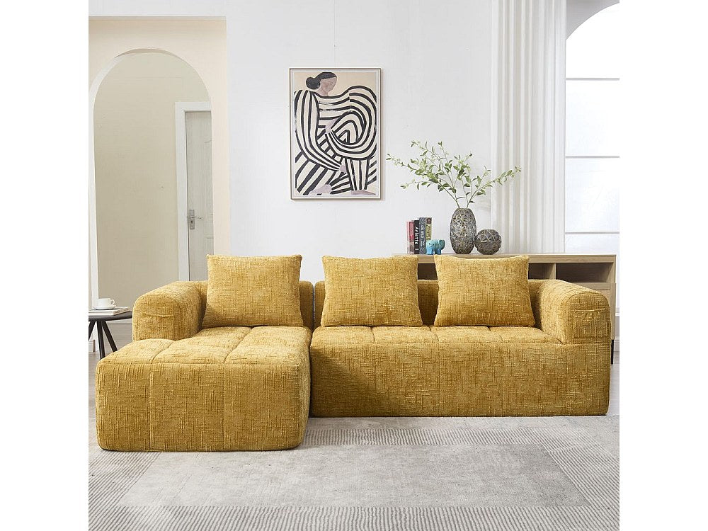 Canapé modulable 3 places jaune tissu